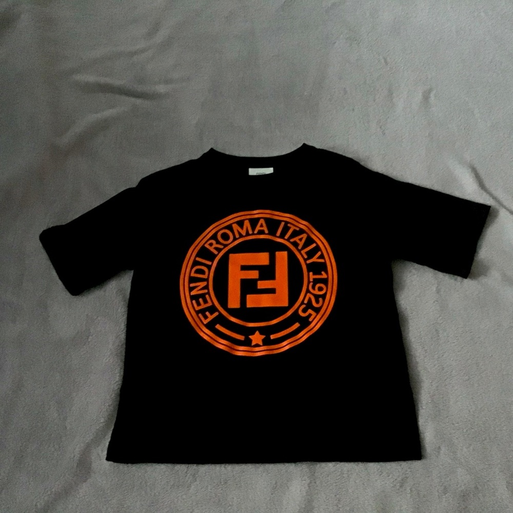Fendi shirt black with orange F logo boys size 8a fits wide